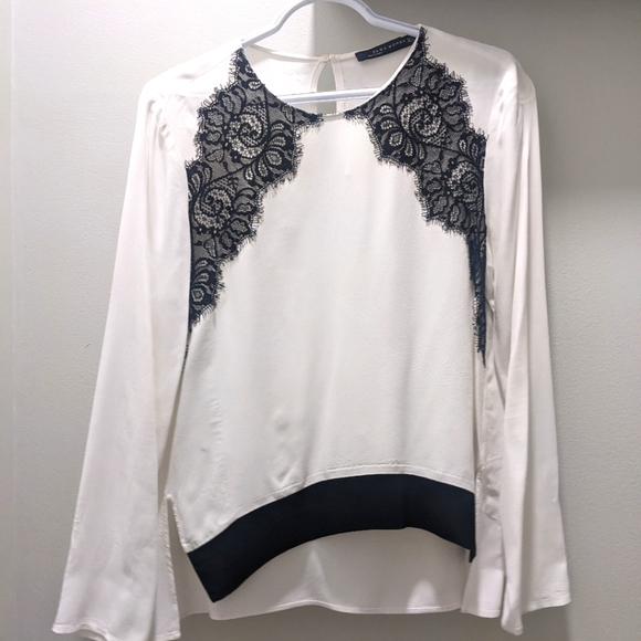 Zara White with Black Lace Shirt - Picture 1 of 3